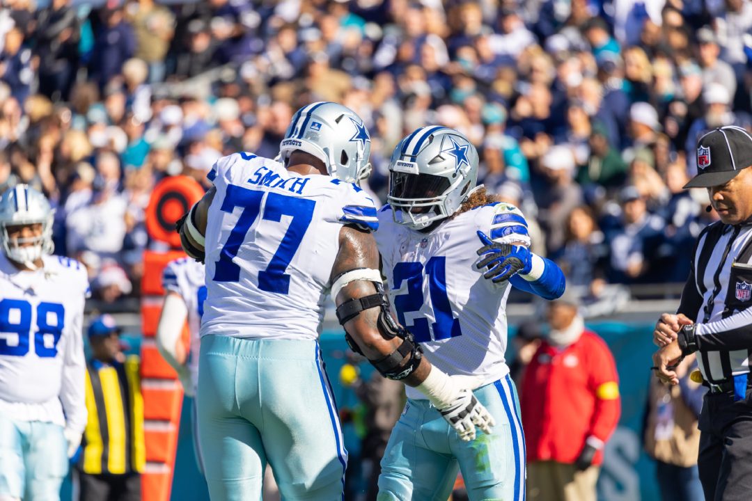 21 EZEKIEL ELLIOTT 77 TYRON SMITH DALLAS COWBOYS VS JACKSONVILLE JAGUARS DECEMBER 18, 2022 at TIAA BANK FIELD JACKSONVILLE FLORIDA